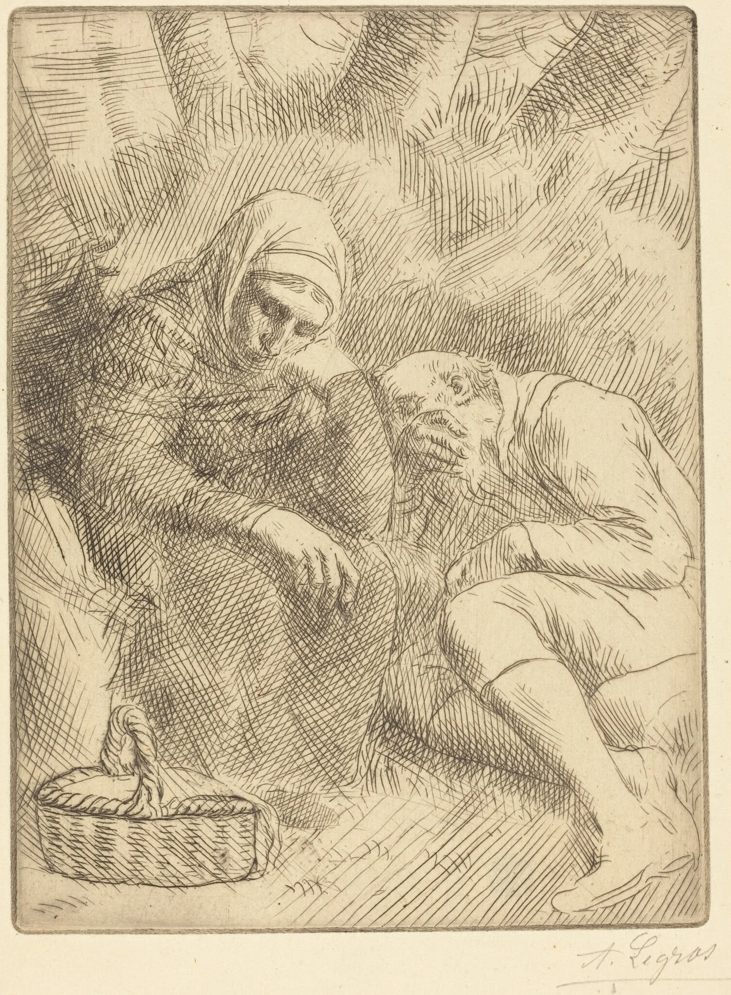 Man and Wife Seated by the Road with a Basket(Homme et femme assis au bord de la rou te aven un panier), detail