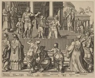 The Book of the Law Read before the People, by Philip Galle, ink, 1569