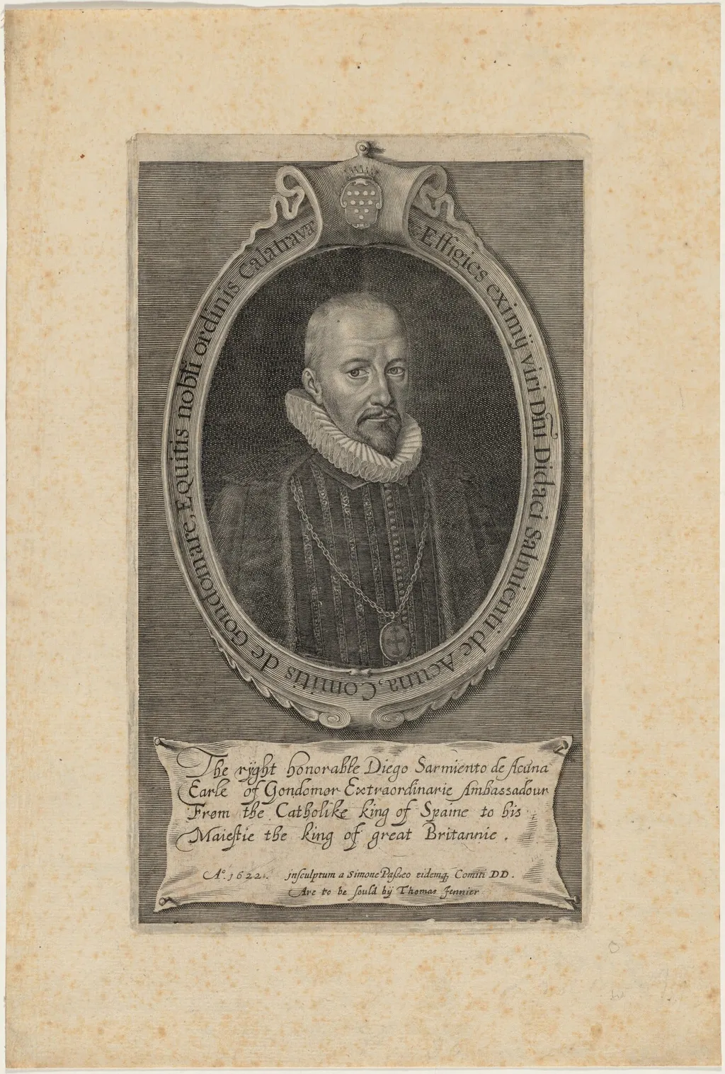 Diego Sarmiento de Acuna, Count of Gondomar, by Simon van de Passe, ink, 1621