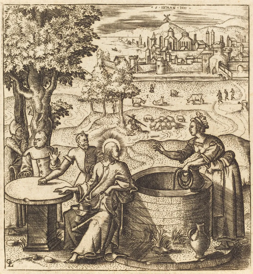 Christ and the Woman of Samaria, by Léonard Gaultier, ink, 1578