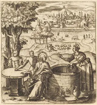 Christ and the Woman of Samaria, by Léonard Gaultier, ink, 1578