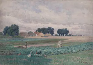 Cabbage field and farm, by Henry Bailey, watercolor, 1887