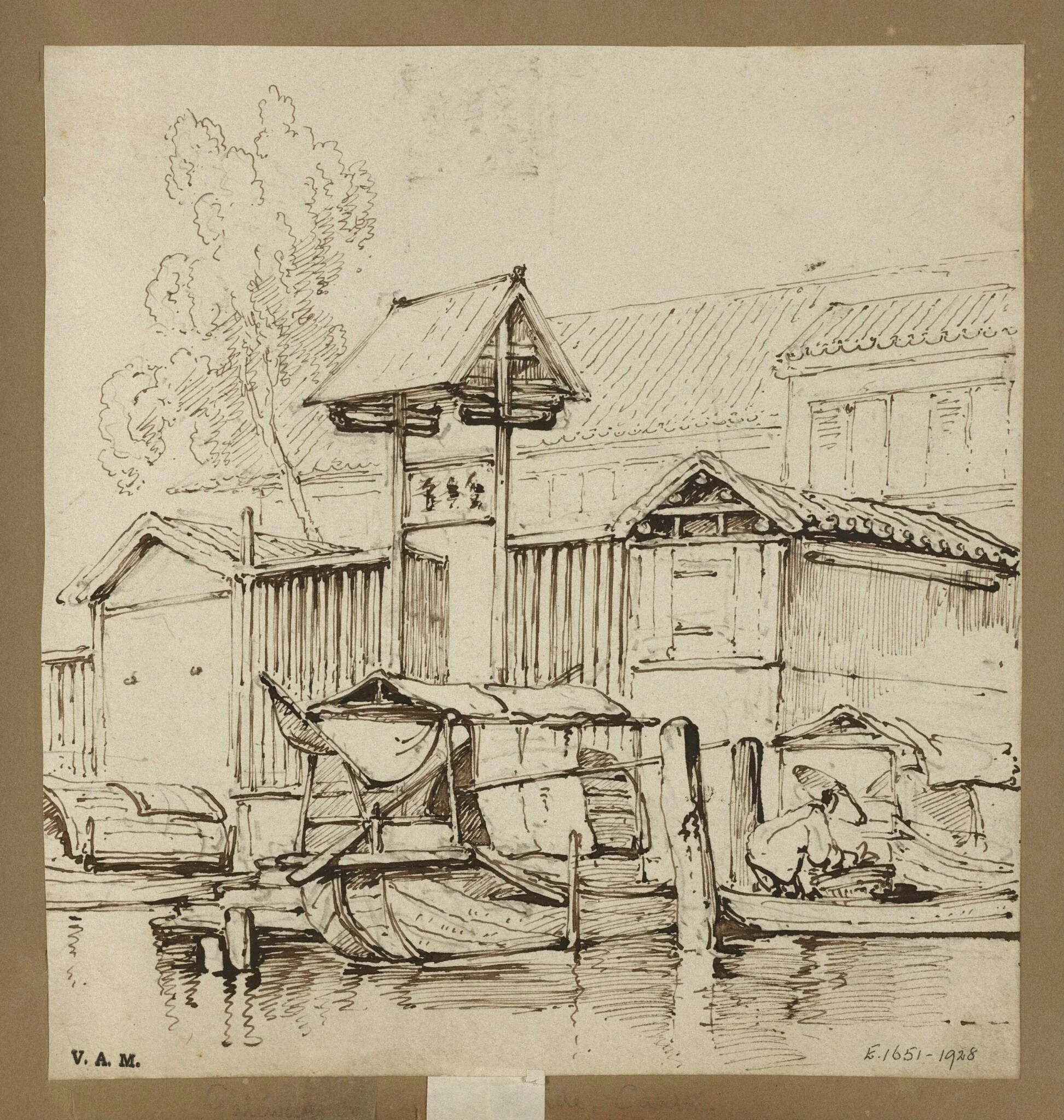 Tanka boats by a gateway at the water's edge, Macau, detail