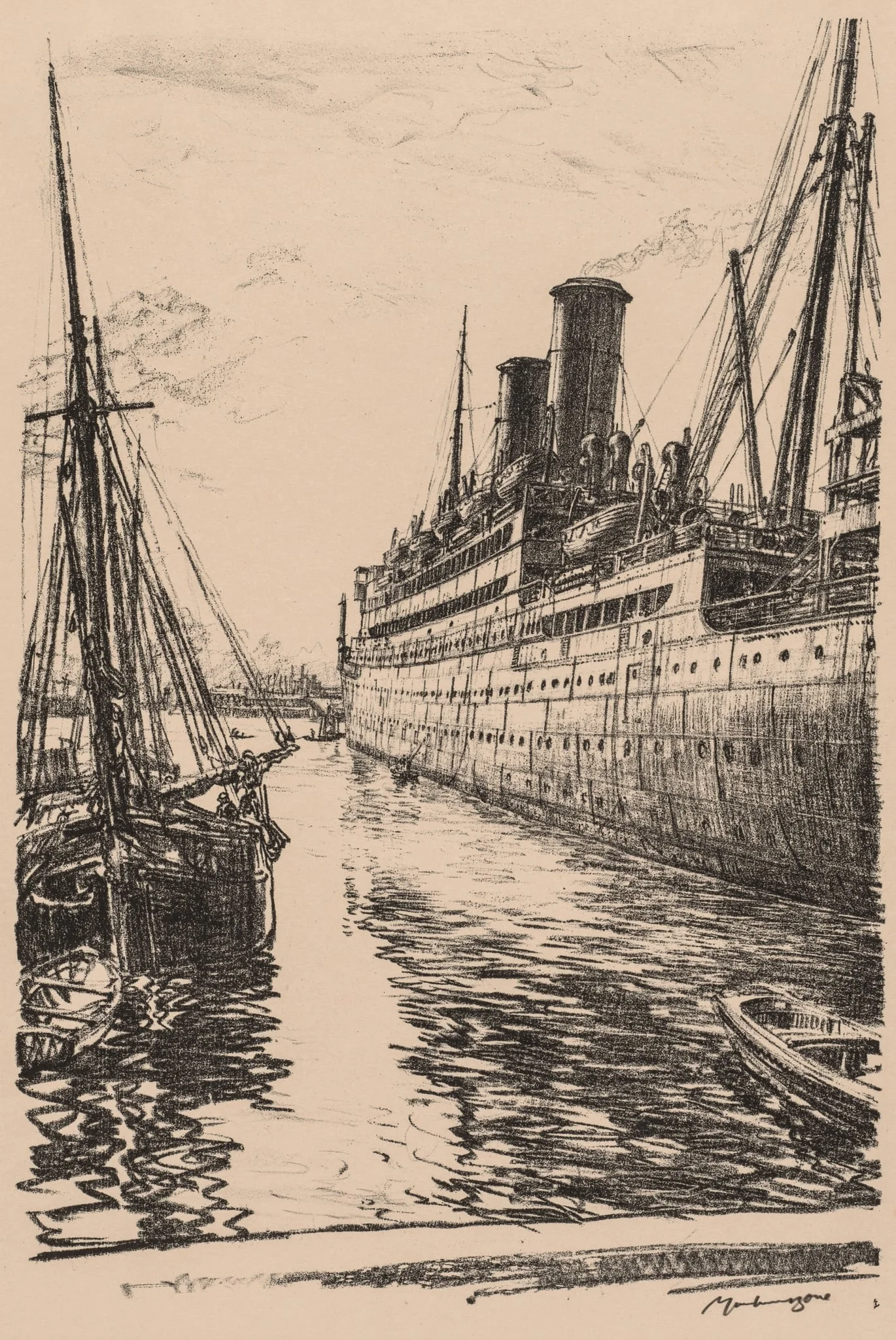 On the Clyde, 1917-1918: The Tuscania at Glasgow, detail