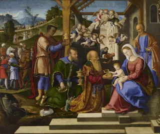 The Adoration of the Three Kings, by Girolamo da Santacroce, oil, 1527