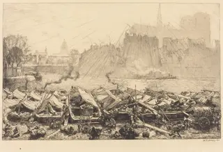 The Great Apple Market (Le grand marche aux pommes), by Auguste Louis Lepère, ink, 1917