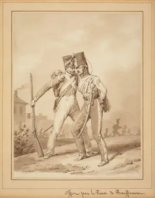 Two Grenadiers, by Victor Adam, ink, 1834