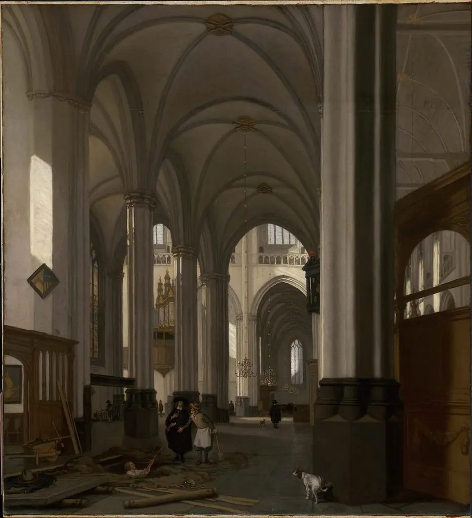 Interior of the Nieuwe Kerk, Amsterdam, by Emanuel de Witte, oil, 1689