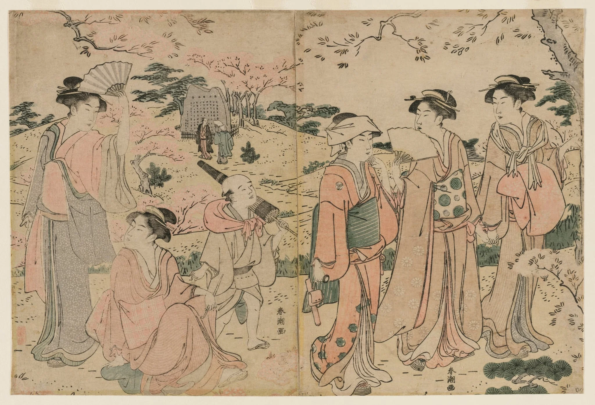 Women Viewing Cherry Blossoms at Asukayama, detail