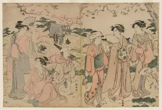 Women Viewing Cherry Blossoms at Asukayama, by Katsukawa Shunchō, 1784