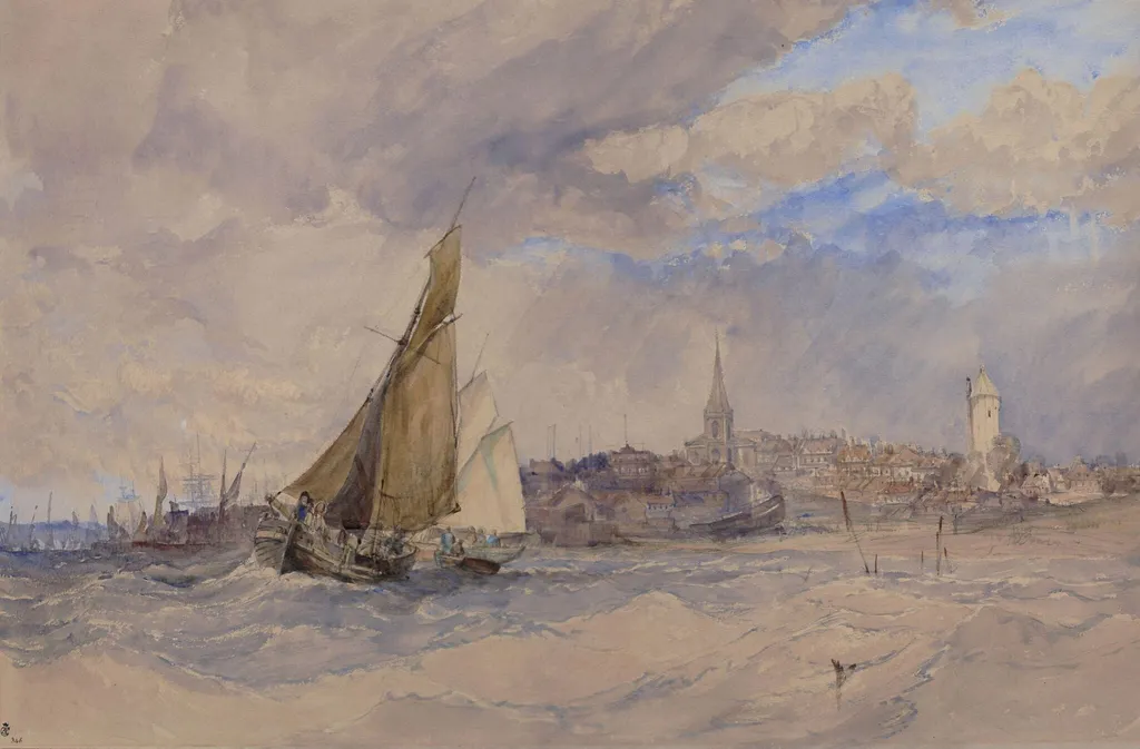 Harwich from the sea, by Charles Bentley, watercolor, 1850