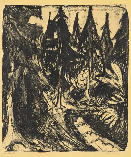 Taunus Firs, by Ernst Ludwig Kirchner, ink, 1916