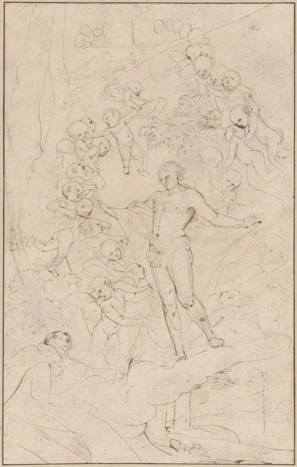 The Vision of Saint  Angelus, by Pietro Testa, chalk, 1645