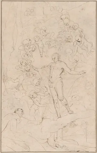 The Vision of Saint  Angelus, by Pietro Testa, chalk, 1645