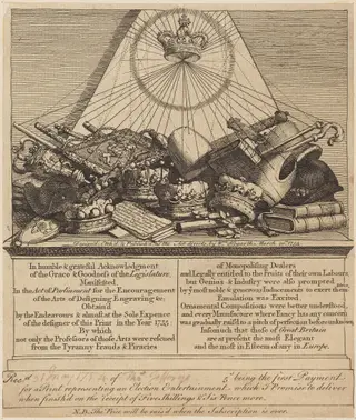 Crowns, Mitres, Maces, Etc., by William Hogarth, ink, 1754