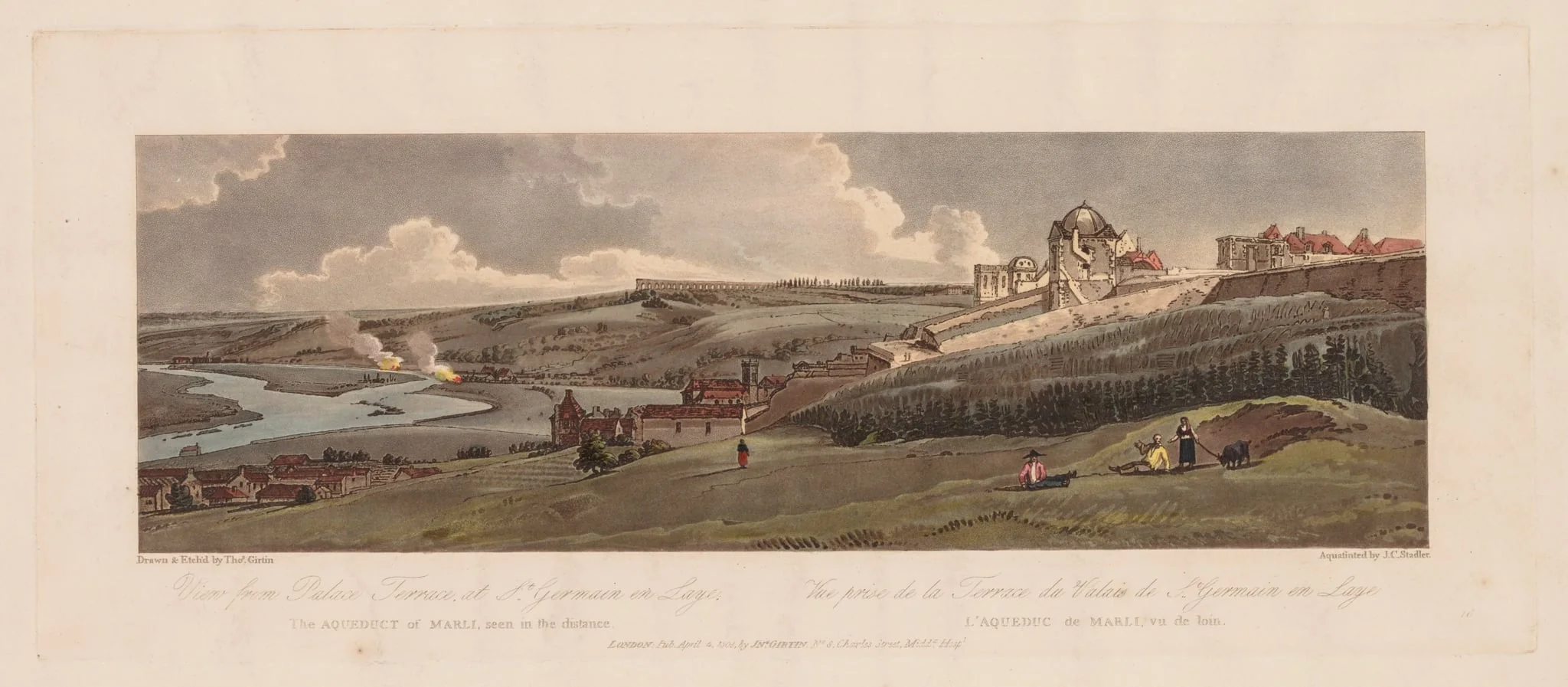 A Selection of Twenty of the Most Picturesque Views in Paris: View from Palace Terrace, at St. Germain en Laye, the Aquaduct of Marli seen in the Distance, detail