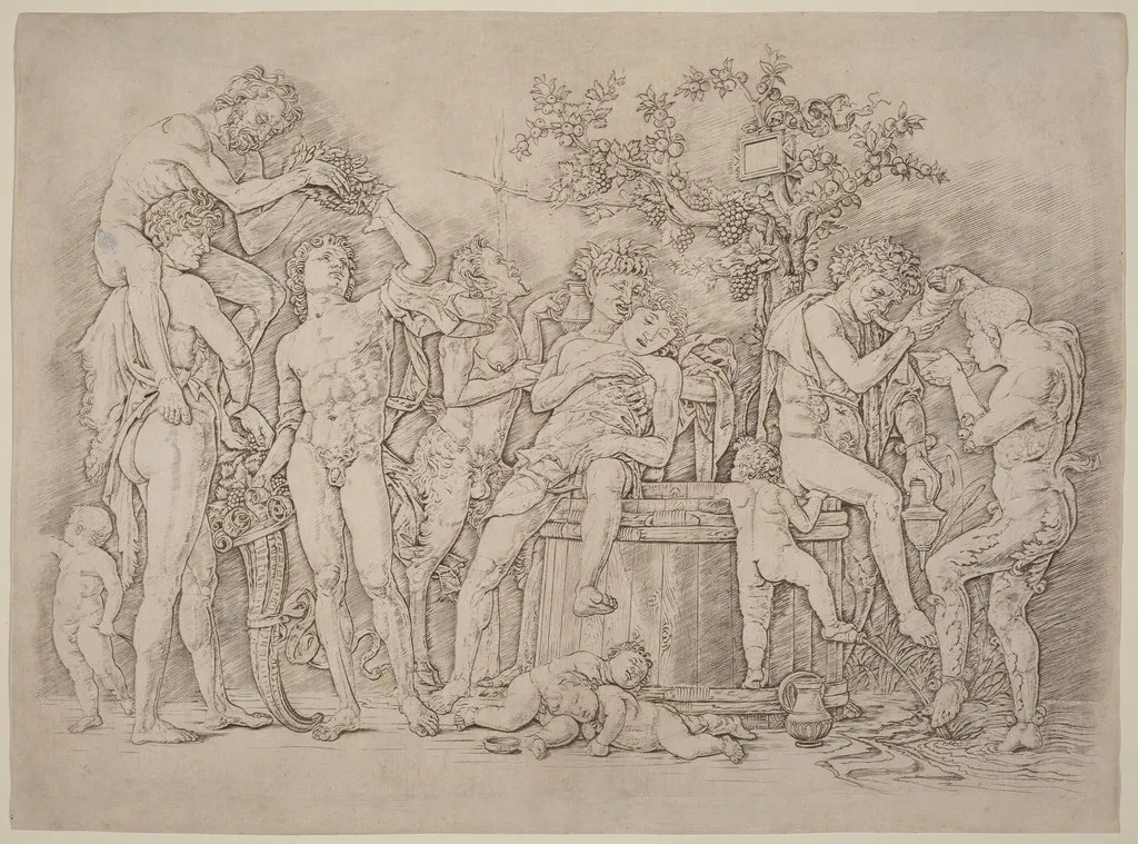 Bacchanal with a Wine Vat, by Andrea Mantegna, ink, 1481