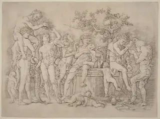 Bacchanal with a Wine Vat, by Andrea Mantegna, ink, 1481