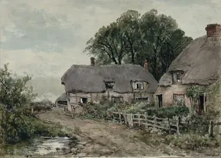 Cottages Near Ringwood, Hants, by Edmund Morison Wimperis, watercolor, 1874