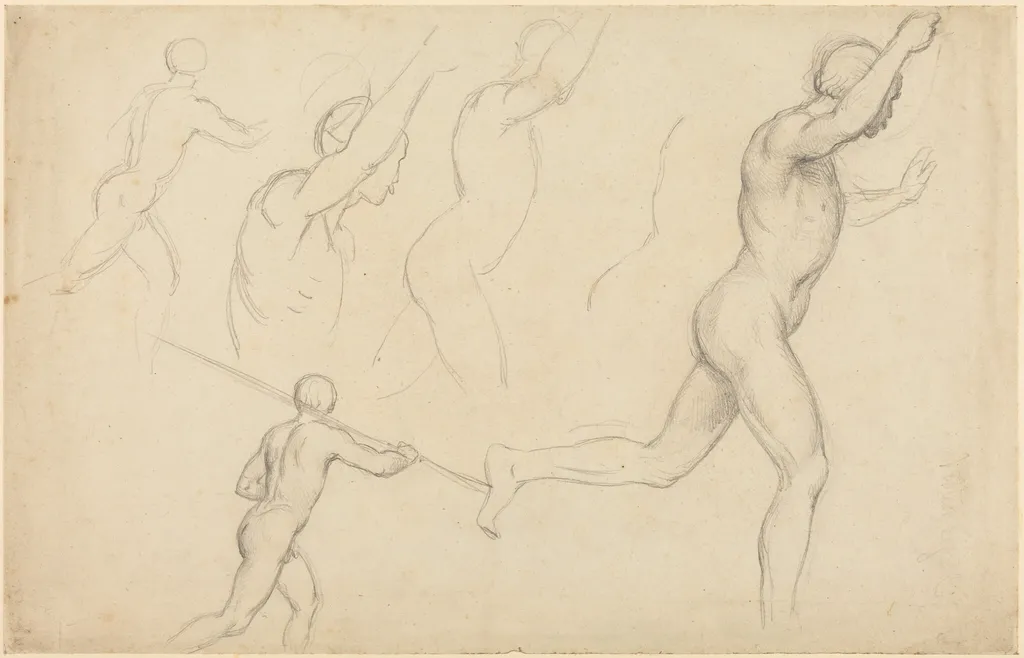 Studies of Men Running, by William Etty, graphite, 1818