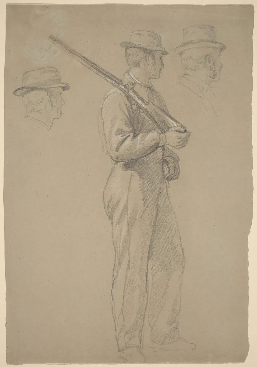 Recruit; Two Studies of Heads, by Daniel Huntington, graphite, 1862