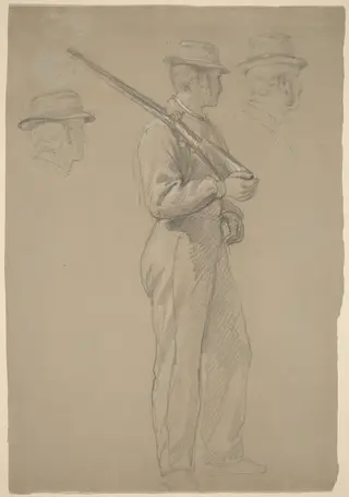 Recruit; Two Studies of Heads, by Daniel Huntington, graphite, 1862