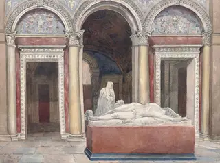 Interior of Crystal Palace, Italian vestibule, by Alice Brinsley, watercolor, 1882