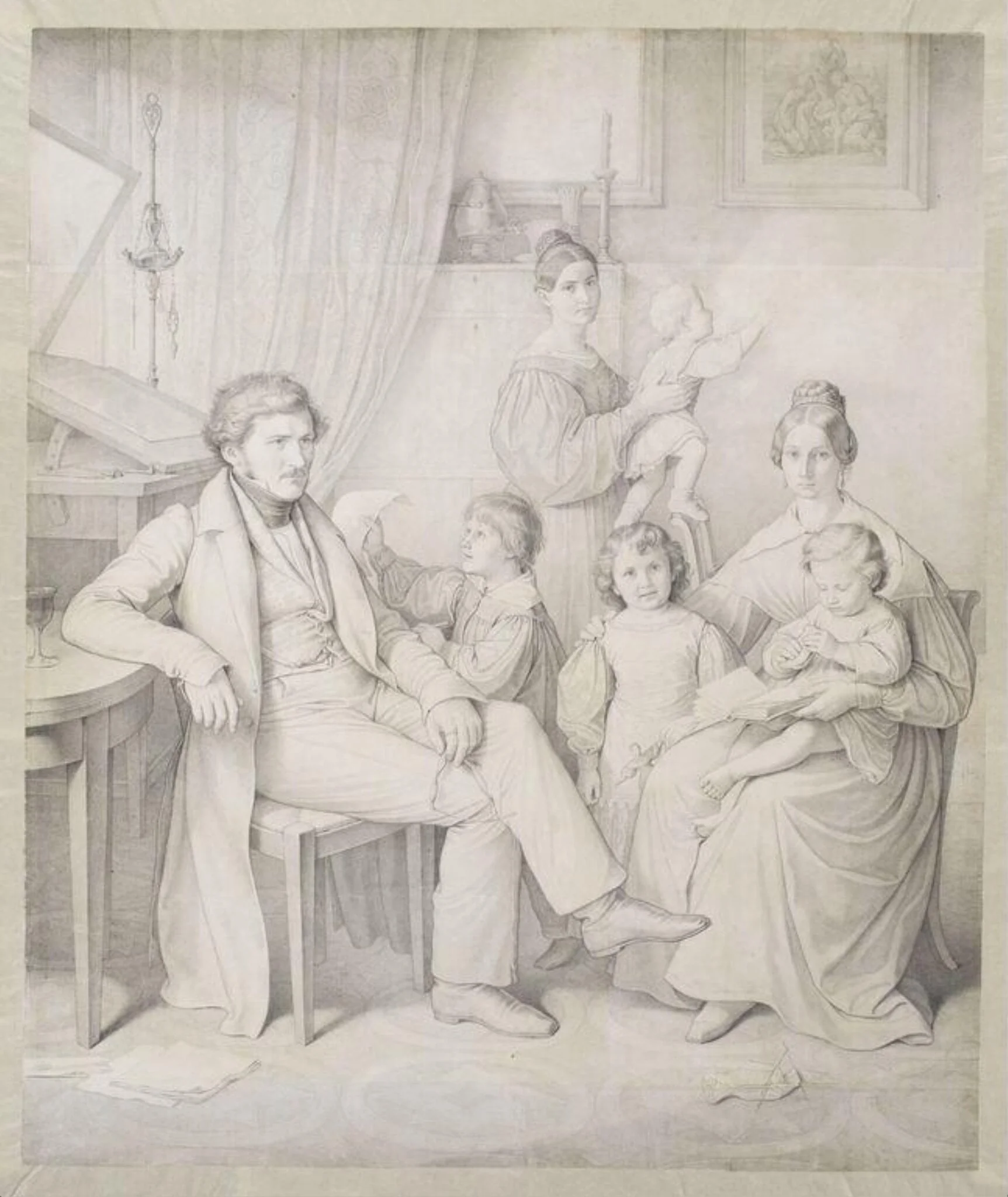 Portrait of Samuel Amsler and Family, detail