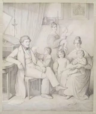 Portrait of Samuel Amsler and Family, by Wilhelm von Kaulbach, 1842