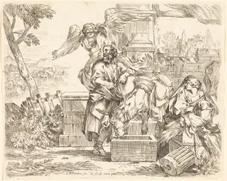 Saint Joseph Listening to the Angel's Counsel, by Sébastien Bourdon, ink, 1644