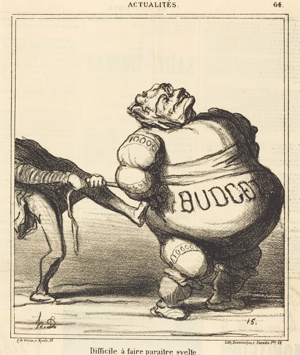 Difficile à faire paraitre svelte, by Honoré Daumier, ink, 1869