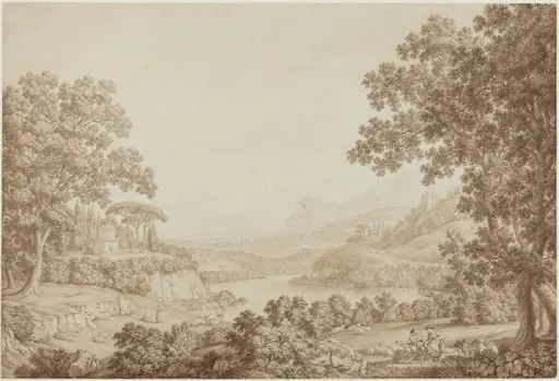 Arcadian Landscape with a Mausoleum, by Christoph Heinrich Kniep, ink, 1794