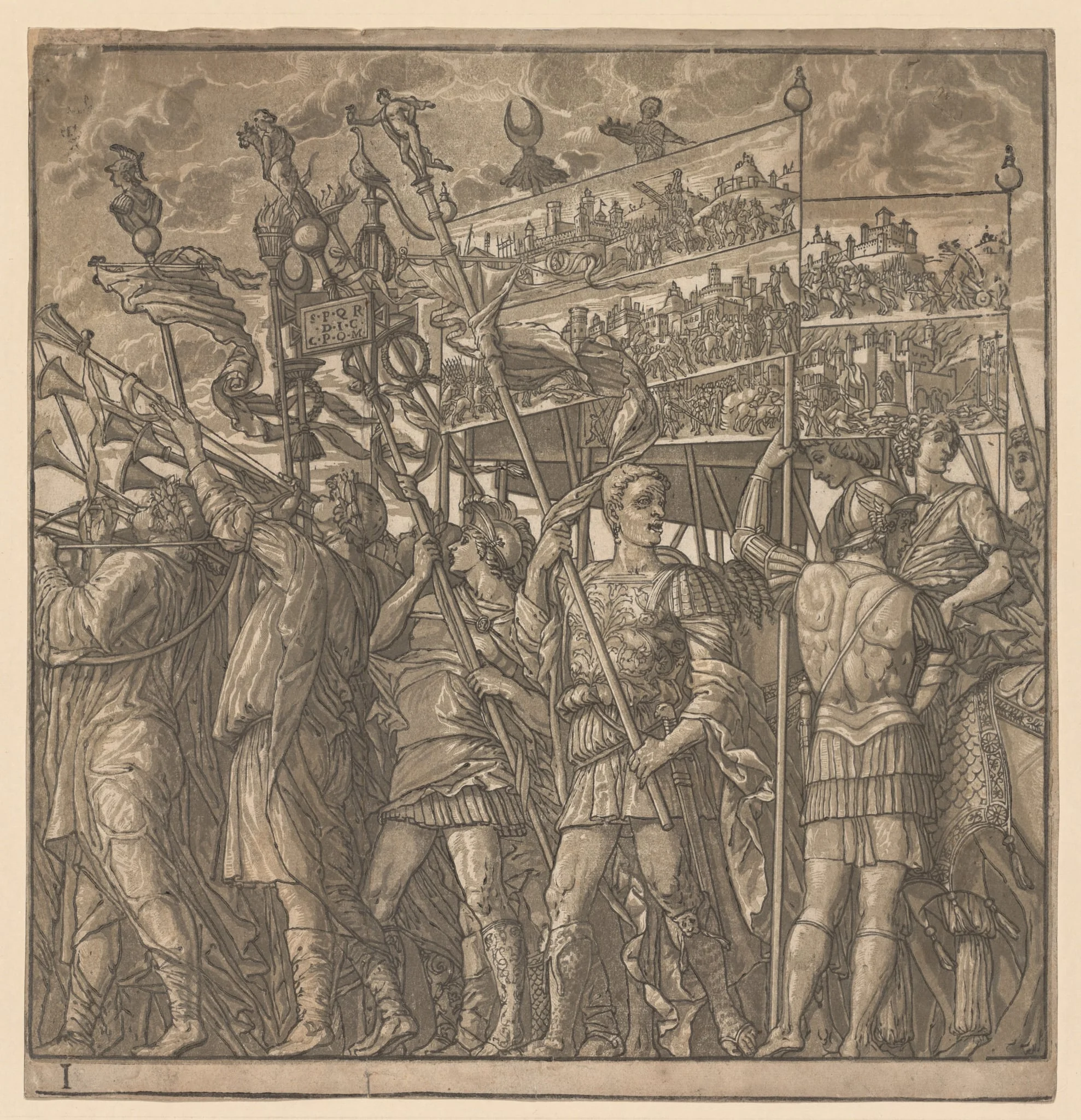 The Triumph of Julius Caesar: Soldiers Carrying the Pictures of War, detail