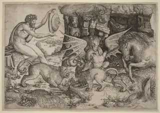 Allegorical Theme: Combat of Animals, by Master of the Beheading of St. John the Baptist, ink, 1518