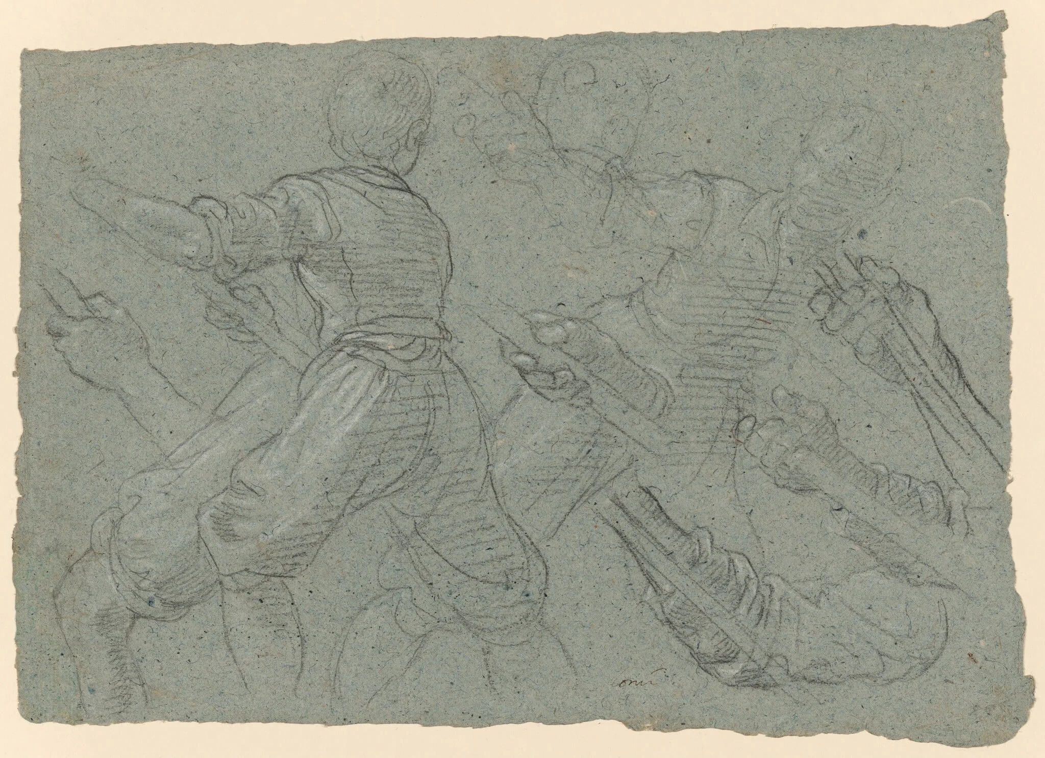 Studies of a Youth Pulling Ropes (recto); Faint Study of a Youth Pulling a Rope (verso), detail