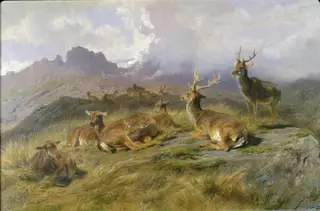 Landscape with Deer, by Rosa Bonheur, oil, 1894