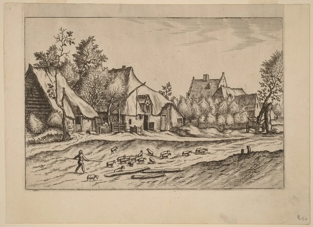 Farms in a Village, by Lucas van Doetechum, ink, 1561