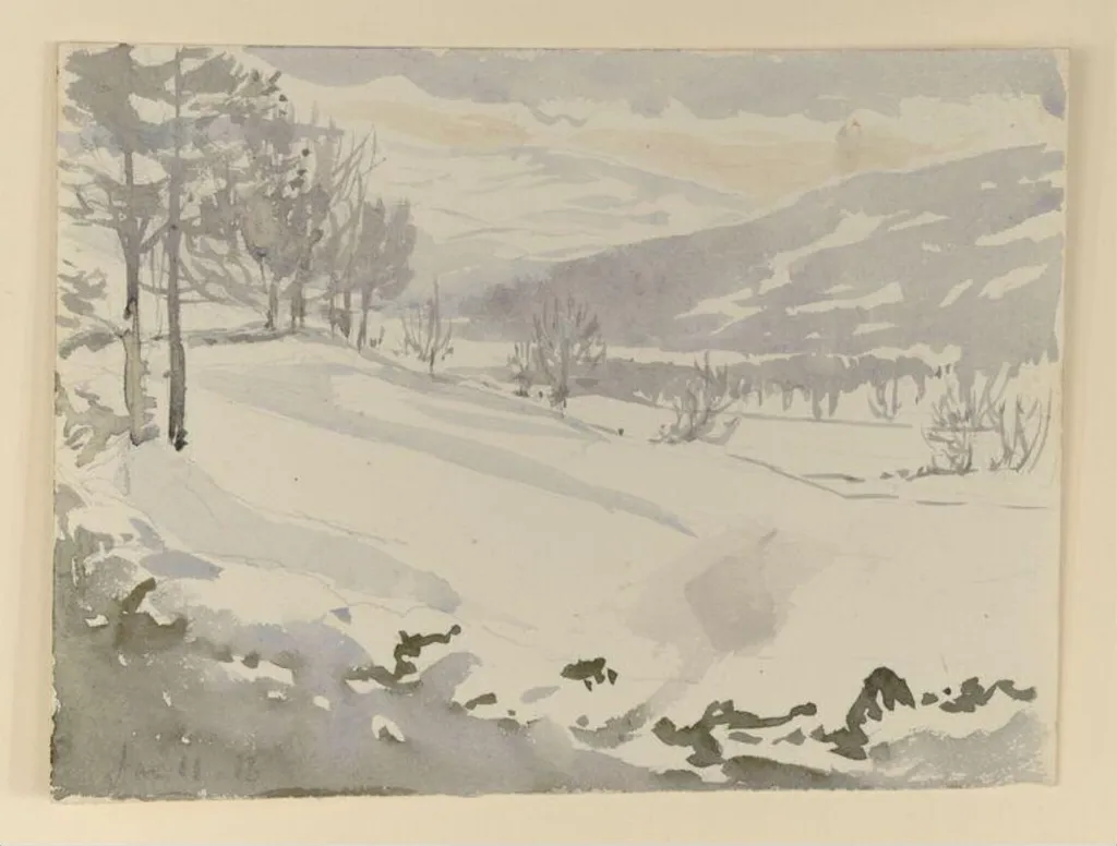 Mountains and fields in snow, by Beatrix Potter, watercolor, 11