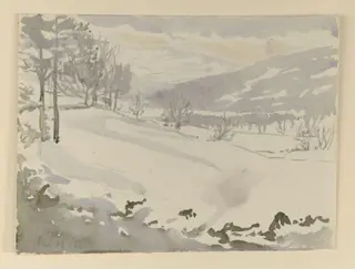 Mountains and fields in snow, by Beatrix Potter, watercolor, 11