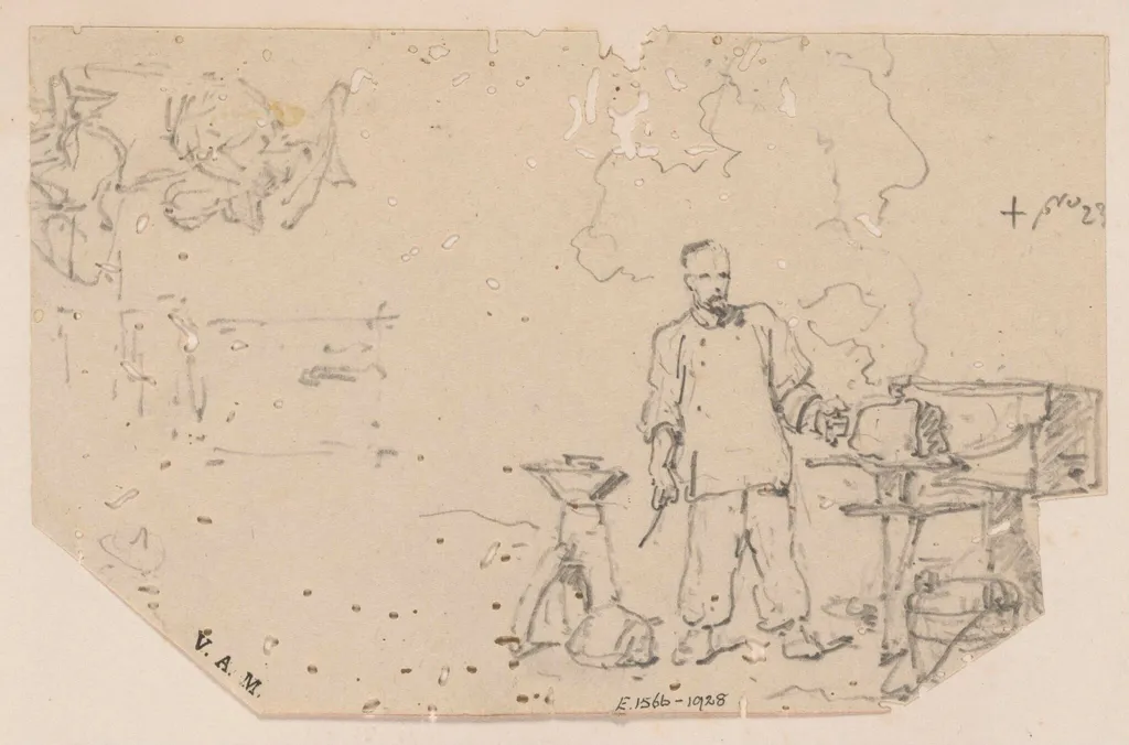 A blacksmith and a seated man, by George Chinnery, 14