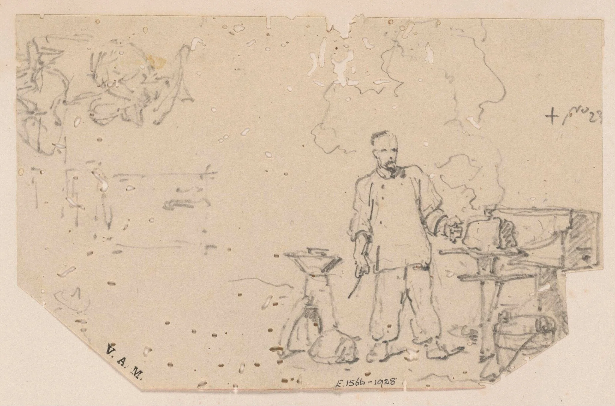 A blacksmith and a seated man, detail