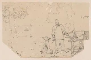 A blacksmith and a seated man, by George Chinnery, 14