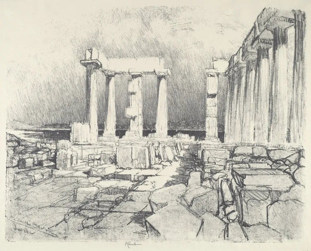 The Wine-Dark Sea, Sunium, by Joseph Pennell, ink, 1913