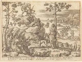 Orion Killed by Apollo, by Etienne Delaune, ink, 1551