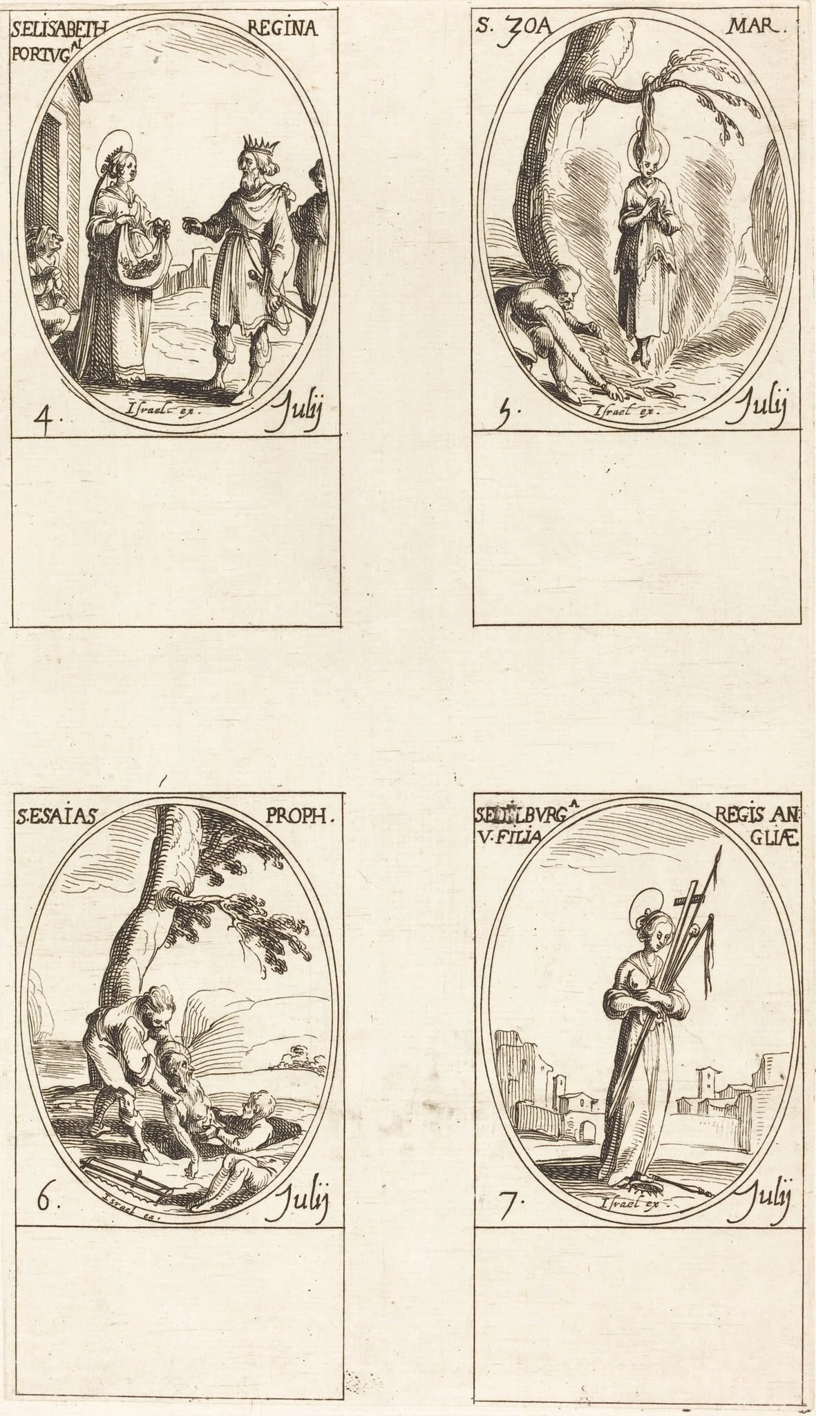 St. Elizabeth of Portugal; St. Zoe; St. Isaiah, Prophet; St. Edelburge, detail