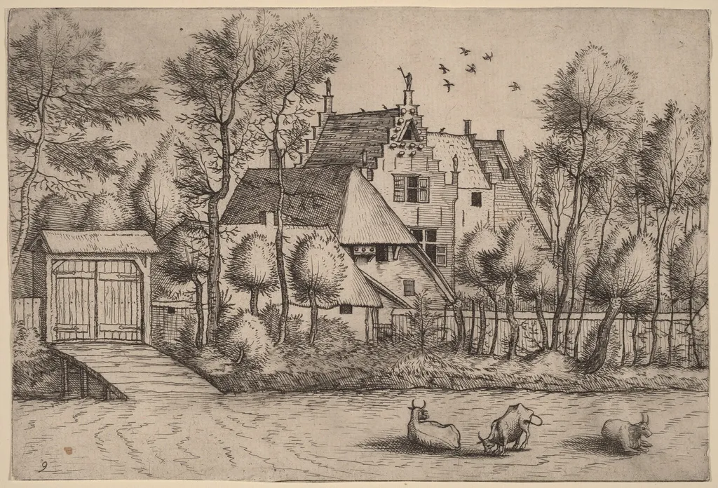 Country House with a Ditch, by Lucas van Doetechum, ink