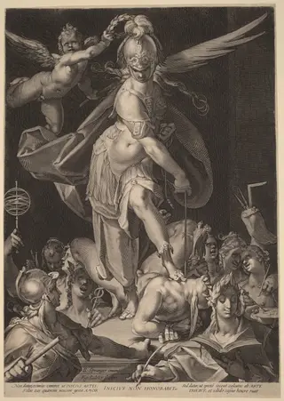 Wisdom Conquering Ignorance, by Aegidius Sadeler II, ink, 1597