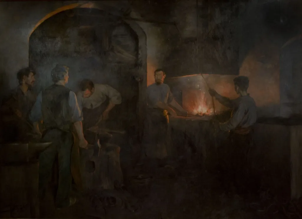 The Forge, by Lluís Graner, oil, 1898
