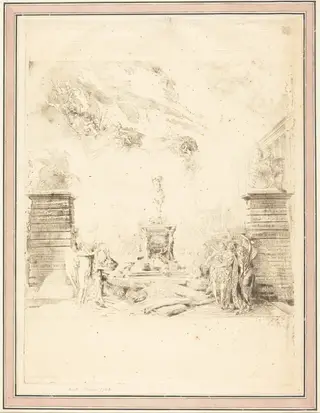Allégorie sur l'Erection de la Statue de Louis XV (Allegory on the Establishment of a Statue of Louis XV), by Gabriel de Saint-Aubin, ink, 1763