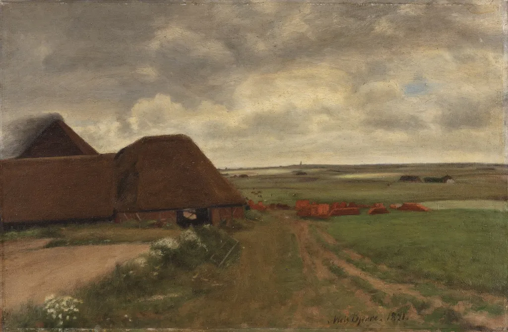 Ved et vestjysk teglværk. Gråvejr, by Niels Bjerre, oil, 1896